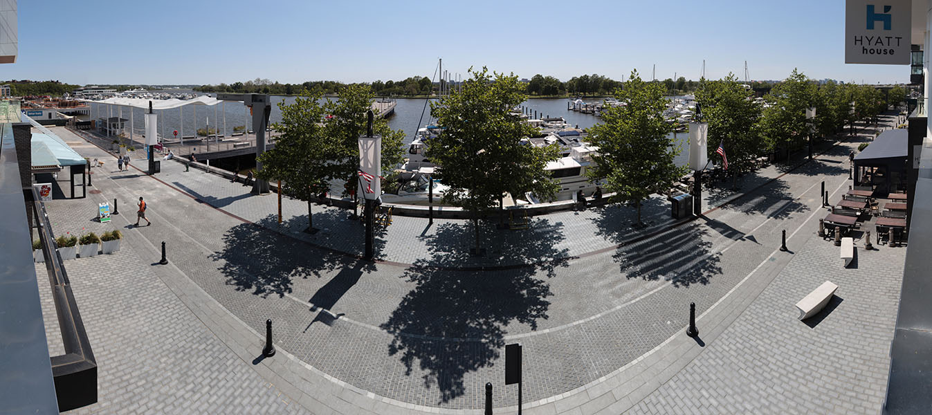 Extreme Panorama of Deserted Waterfront Walk.